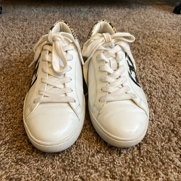 Tory Burch Cream and Black Logo Sneakers with snake skin trim - Picture 4 of 5